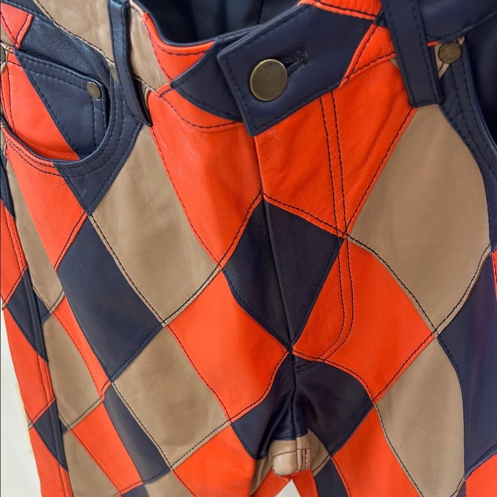 Men's Argyle Chino Pants in Red, Navy & Tan - Classic Casual Trousers - Picture 3 of 7